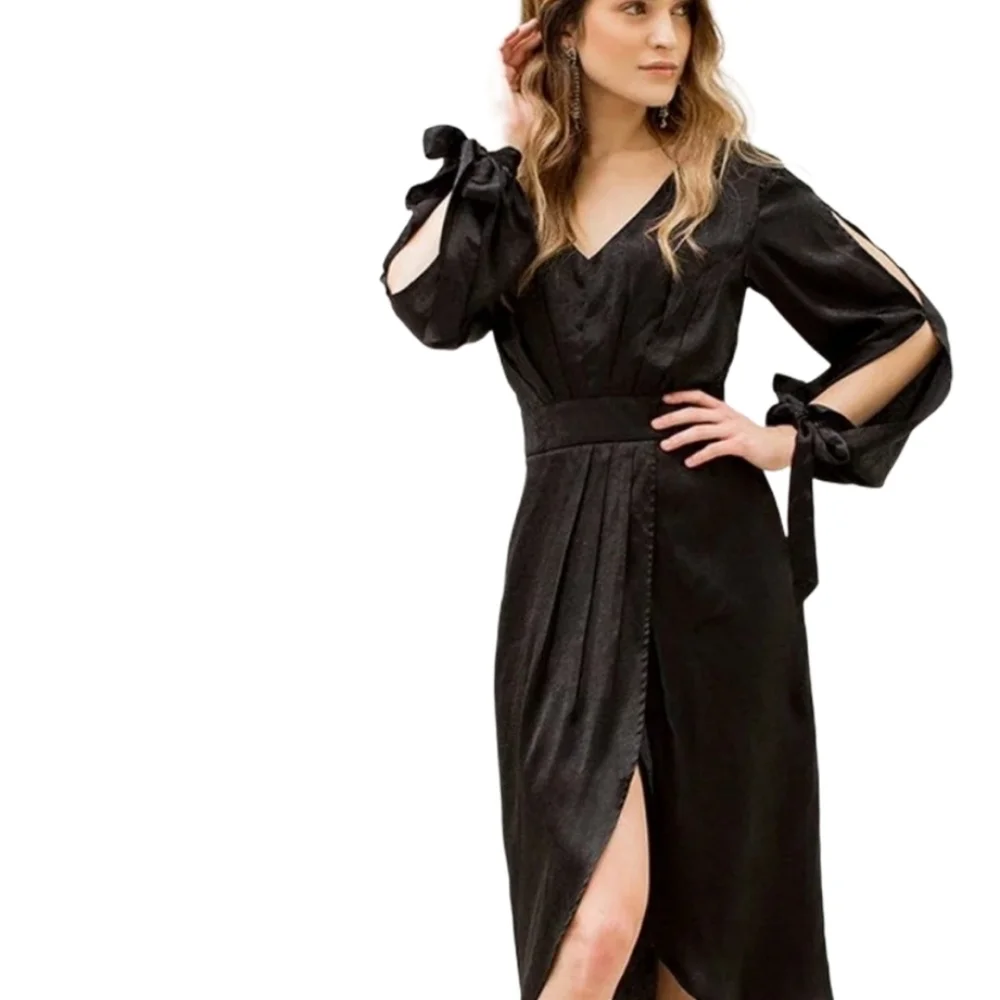 NWT! Joyfolie Mia Joy Marcella Faux Wrap Dress In Black S - Picture 14 of 15